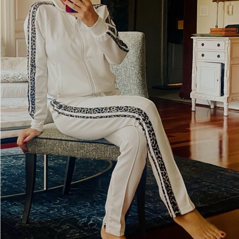 Pam & Gela White Leopard Stripe Jumpsuit M